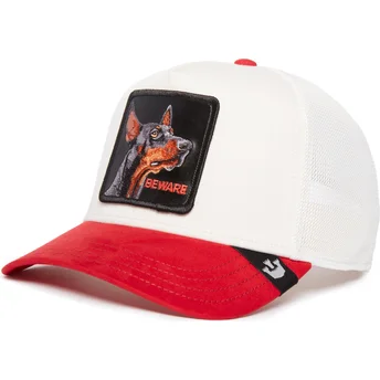 czapka-trucker-biala-i-czerwona-z-dobermanem-beware-the-suede-doberman-the-farm-od-goorin-bros