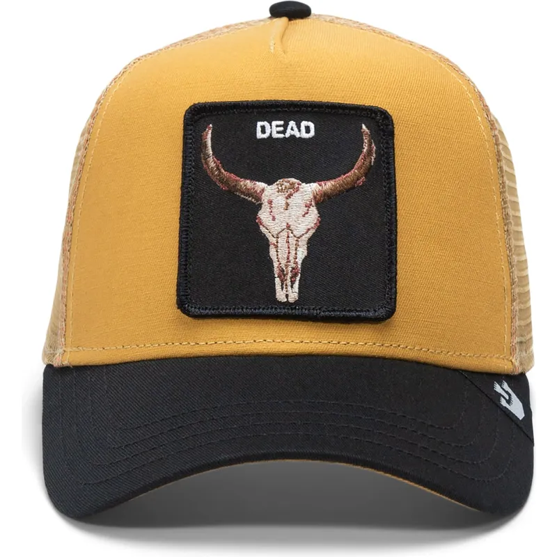 trucker-cap-gelb-und-schwarz-ochse-the-dead-skull-eco-brutalism-the-farm-von-goorin-bros