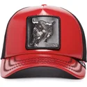 casquette-trucker-rouge-et-noire-bull-raging-pamplona-puff-patent-the-farm-goorin-bros