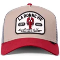 beige-gra-och-rod-truckerkeps-la-bonne-vie-hft-fran-djinns