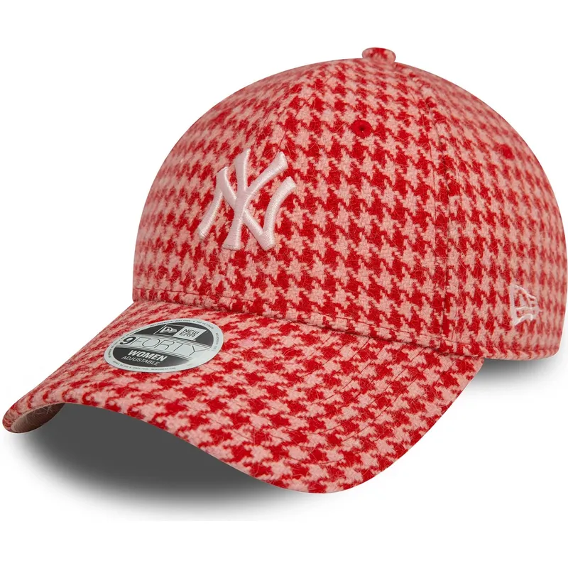 cappellino-curvo-rosa-regolabile-da-donna-9forty-houndstooth-dei-new-york-yankees-mlb-di-new-era
