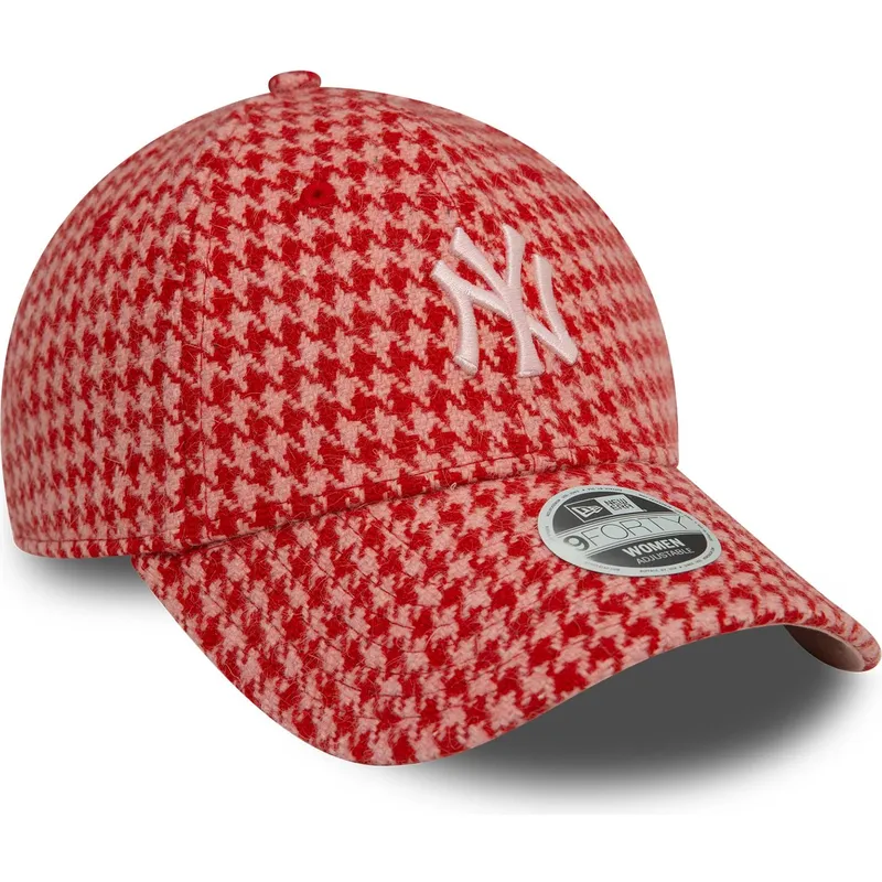 rozowa-regulowana-czapka-z-zakrzywionym-daszkiem-dla-kobiet-9forty-houndstooth-new-york-yankees-mlb-new-era