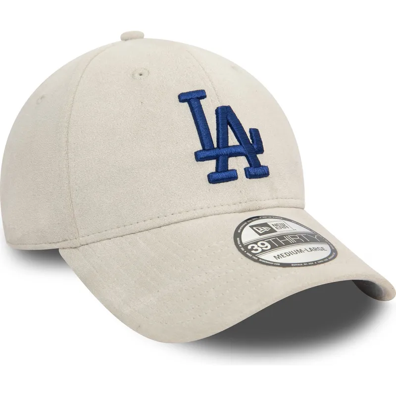 beige-gebogener-kappe-mit-blauem-logo-39thirty-faux-suede-von-los-angeles-dodgers-mlb-von-new-era