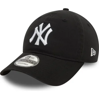 Schwarze verstellbare 9TWENTY Washed Kappe mit gebogenem Schirm der New York Yankees MLB von New Era
