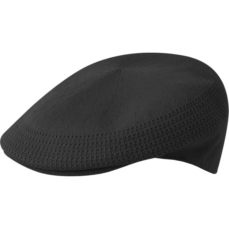 kangol-golden-logo-tropic-504-ventair-black-flat-cap