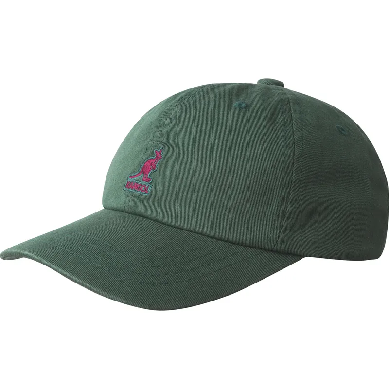 zielona-regulowana-czapka-z-zakrzywionym-daszkiem-z-czerwonym-logo-washed-baseball-algae-marki-kangol