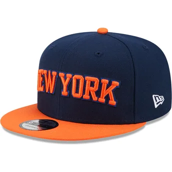 Cappello piatto blu marino e arancione snapback 9FIFTY Statement dei New York Knicks NBA di New Era
