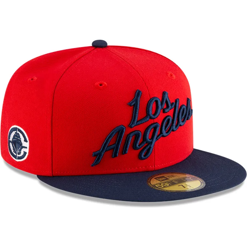 cappello-piatto-rosso-e-blu-navy-regolabile-59fifty-statement-dei-los-angeles-clippers-nba-di-new-era