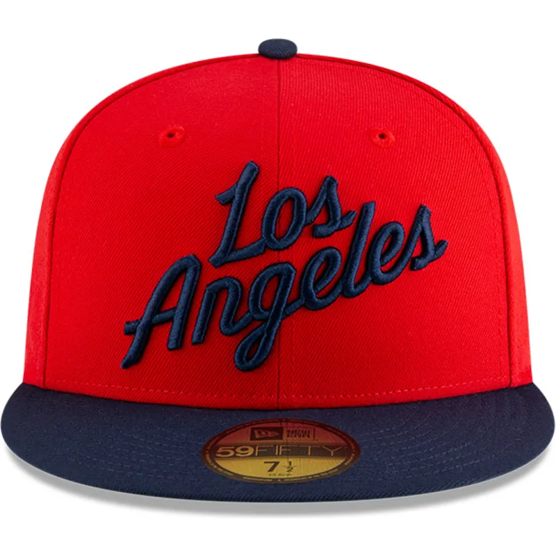 cappello-piatto-rosso-e-blu-navy-regolabile-59fifty-statement-dei-los-angeles-clippers-nba-di-new-era