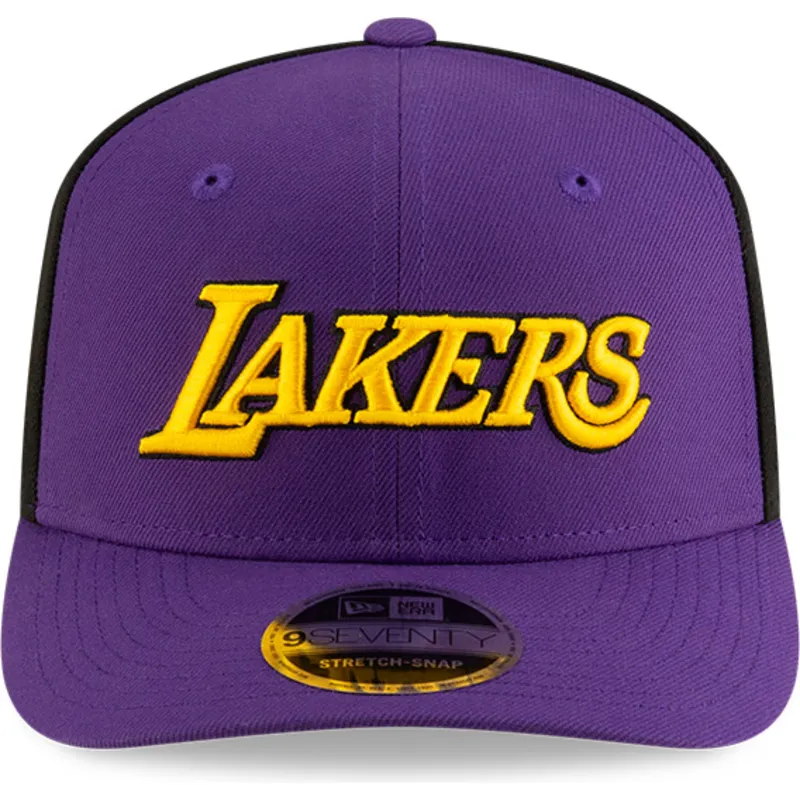 violette-und-schwarze-gebogene-kappe-snapback-9seventy-statement-stretch-snap-der-los-angeles-lakers-nba-von-new-era