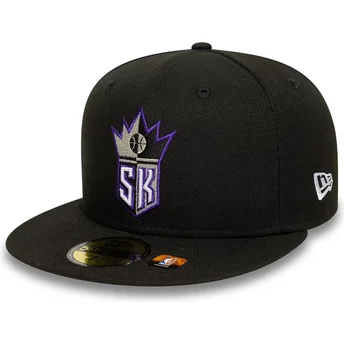 Czarna dopasowana czapka z płaskim daszkiem 59FIFTY Classic Sacramento Kings NBA New Era