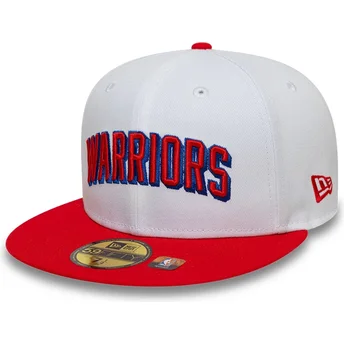 Cappello piatto bianco e rosso regolabile 59FIFTY Classic dei Golden State Warriors NBA di New Era