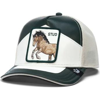 Casquette trucker noire et blanche cheval Moto Lamba Stud...