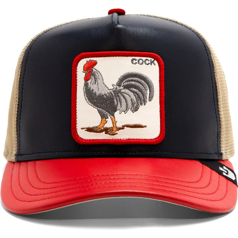 cappellino-trucker-blu-marino-e-rosso-gallo-shleather-cock-the-farm-di-goorin-bros