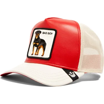 Casquette trucker rouge et blanche chien rottweiler Bad Shleather Boy The Farm Goorin Bros.