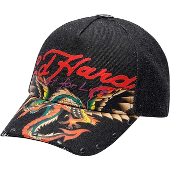 Cappello nero con visiera curva regolabile Art For Life Acid Wash di Ed Hardy