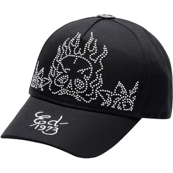 Justerbar svart böjd keps Flaming Skull från Ed Hardy
