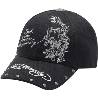 Cappellino curvo nero regolabile Lucky Dragon di Ed Hardy