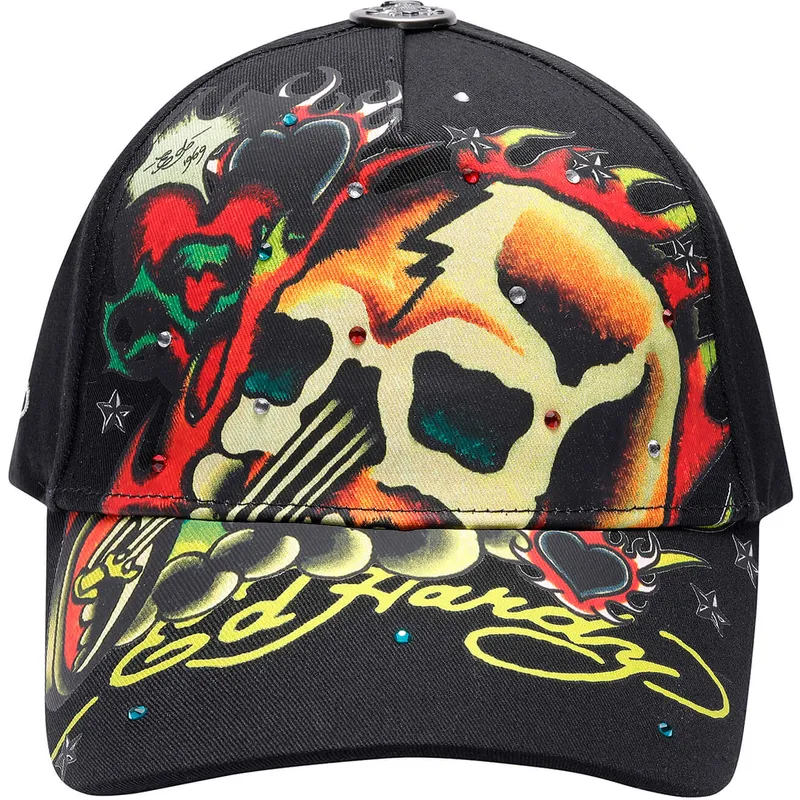 svart-justerbar-kurvad-keps-skull-chopper-fran-ed-hardy