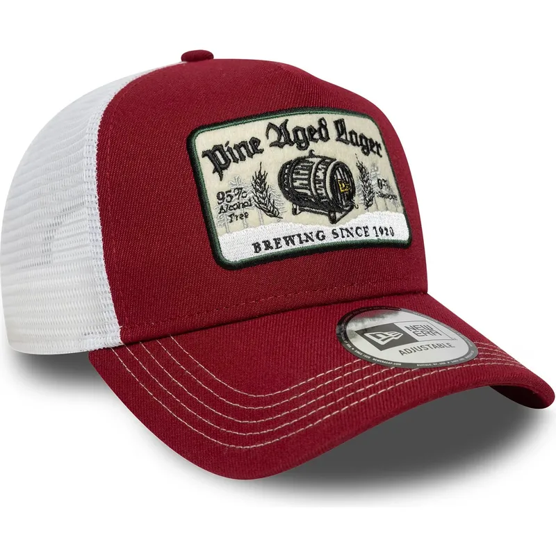 rote-und-weisse-trucker-kappe-9forty-a-frame-vintage-pine-aged-lager-von-new-era