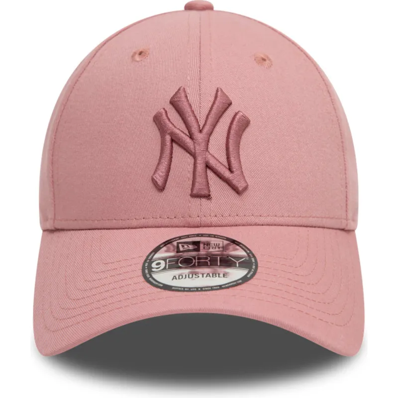 rosa-verstellbare-curved-cap-mit-rosa-logo-9forty-league-essential-der-new-york-yankees-mlb-von-new-era