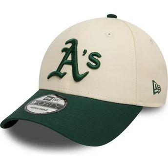Cappello curvo beige e verde regolabile 9FORTY Colour Block degli Oakland Athletics MLB di New Era