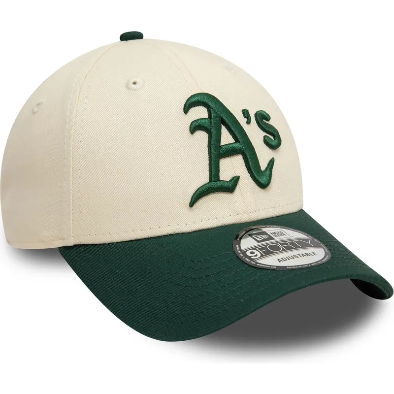 cappellino-curvo-beige-e-verde-regolabile-9forty-colour-block-di-oakland-athletics-mlb-di-new-era