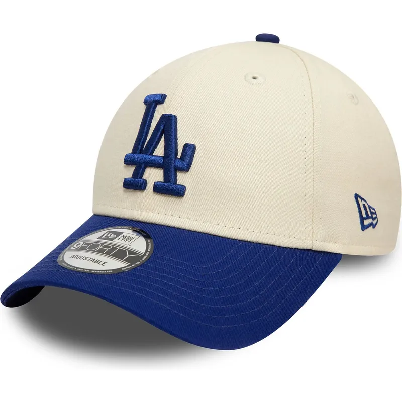 beige-und-blaue-verstellbare-curved-cap-9forty-colour-block-der-los-angeles-dodgers-mlb-von-new-era