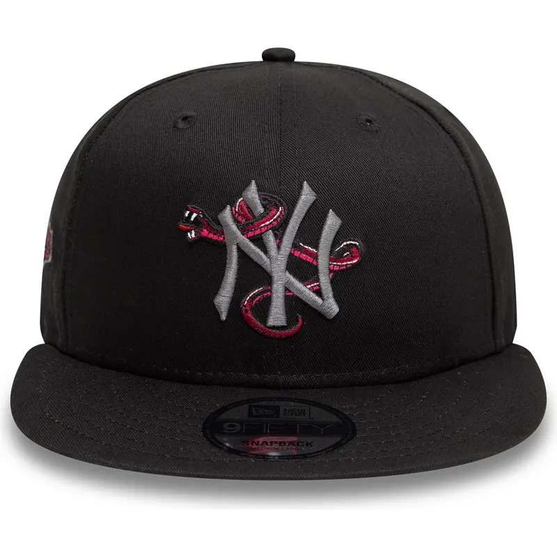 schwarze-flache-snapback-kappe-mit-grauem-logo-9fifty-icon-von-new-york-yankees-mlb-snake-von-new-era