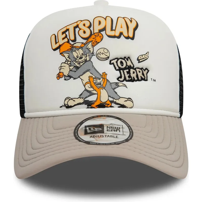 weisse-beige-und-schwarze-9forty-a-frame-trucker-kappe-tom-und-jerry-looney-tunes-von-new-era