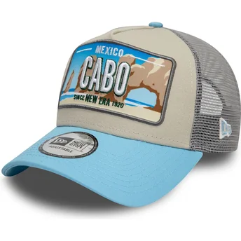 Casquette trucker beige et bleue 9FORTY A Frame License Plate Cabo Villes et plages New Era