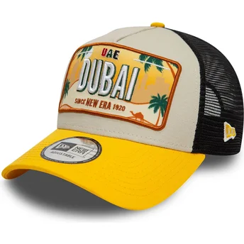 Gorra trucker beige y amarilla 9FORTY A Frame License Plate de Dubai Ciudades y Playas de New Era