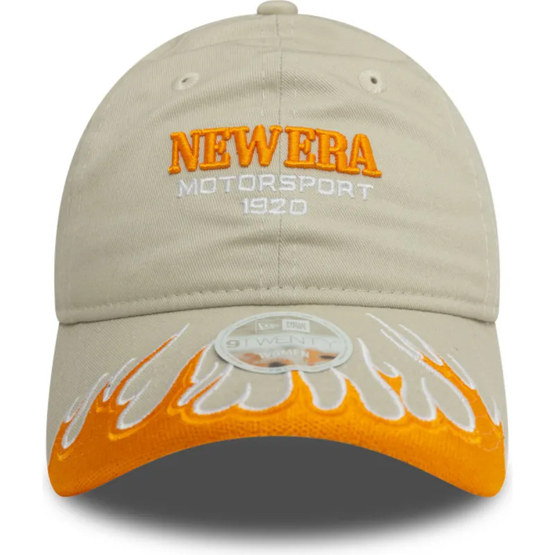 berretto-curvo-beige-regolabile-da-donna-9twenty-flame-visor-di-new-era