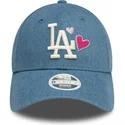 verstellbare-blaue-damen-cap-9forty-denim-icon-heart-der-los-angeles-dodgers-mlb-von-new-era