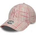 casquette-courbee-rose-ajustable-pour-femme-avec-logo-rose-9forty-tweed-new-york-yankees-mlb-new-era