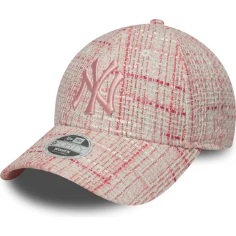 Casquette courbée rose ajustable pour femme avec logo rose 9FORTY Tweed New York Yankees MLB New Era