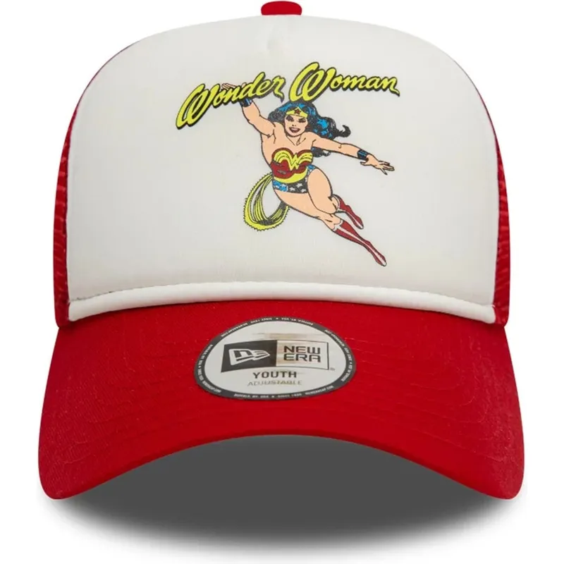 weisse-und-rote-trucker-kappe-fur-jungen-9forty-a-frame-wonder-woman-dc-comics-von-new-era