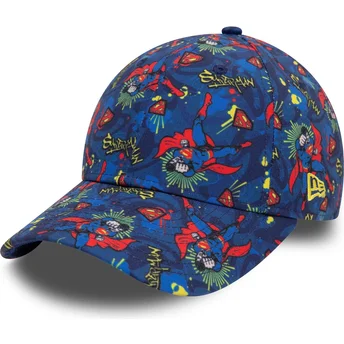 Mörkblå böjd keps för pojke 9FORTY All Over Print Superman DC Comics från New Era