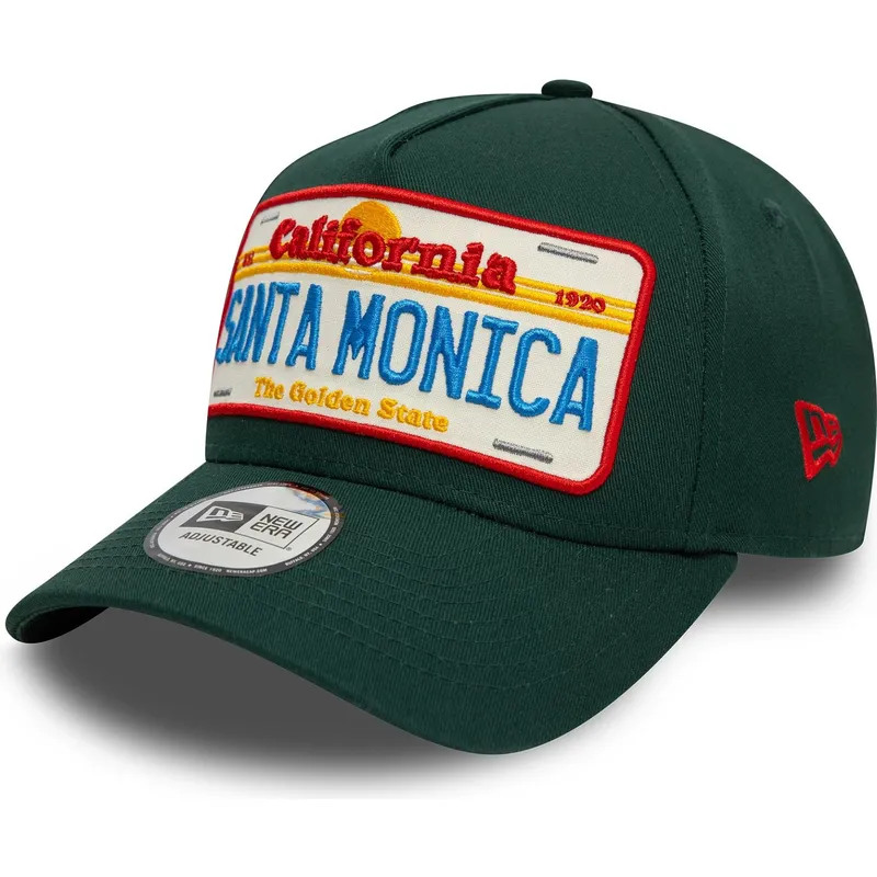 grune-gebogene-snapback-kappe-9forty-a-frame-license-plate-santa-monica-stadte-und-strande-von-new-era