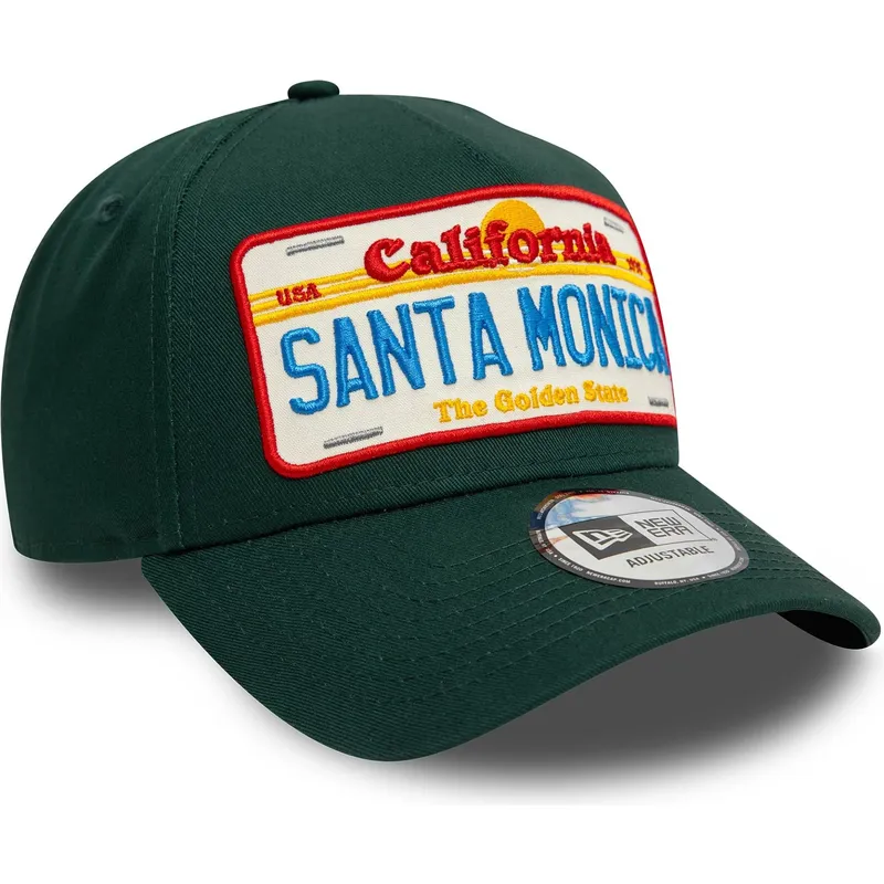 grune-gebogene-snapback-kappe-9forty-a-frame-license-plate-santa-monica-stadte-und-strande-von-new-era