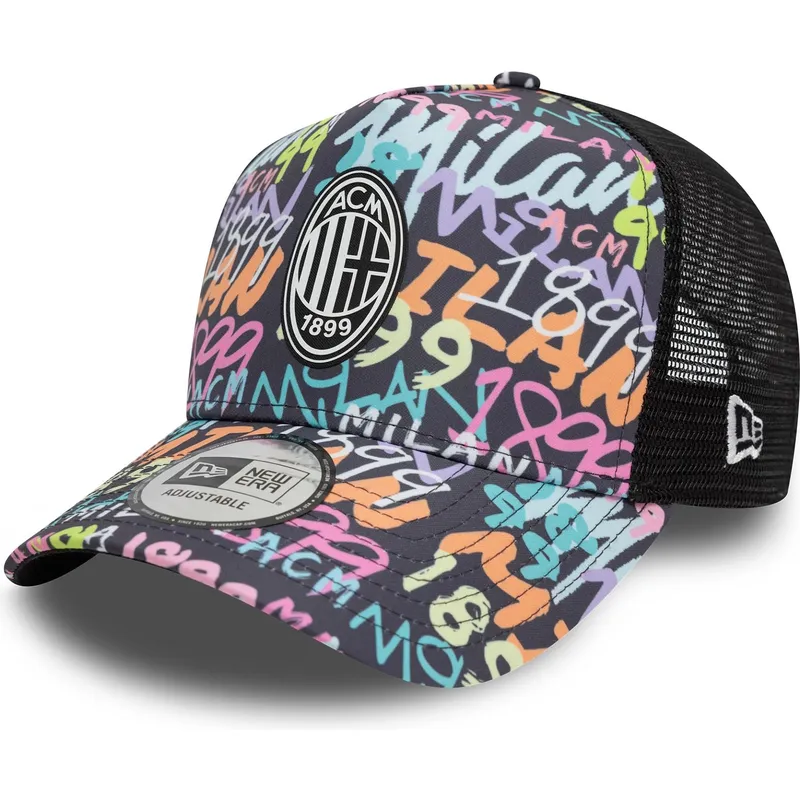 mehrfarbige-trucker-kappe-9forty-a-frame-grafiti-all-over-print-von-ac-milan-serie-a-von-new-era