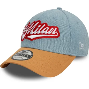 Gorra curva azul y marrón ajustable 9FORTY Denim de AC Milan Serie A de New Era