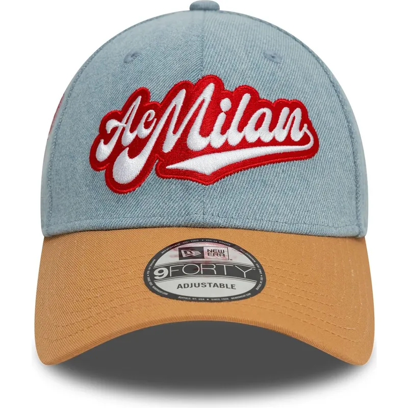 blaue-und-braune-verstellbare-curved-cap-9forty-denim-von-ac-milan-serie-a-von-new-era