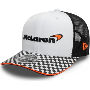 New Era Flat Brim 9FIFTY Checkered Visor McLaren Racing Formula 1 White and Black Snapback Trucker Hat