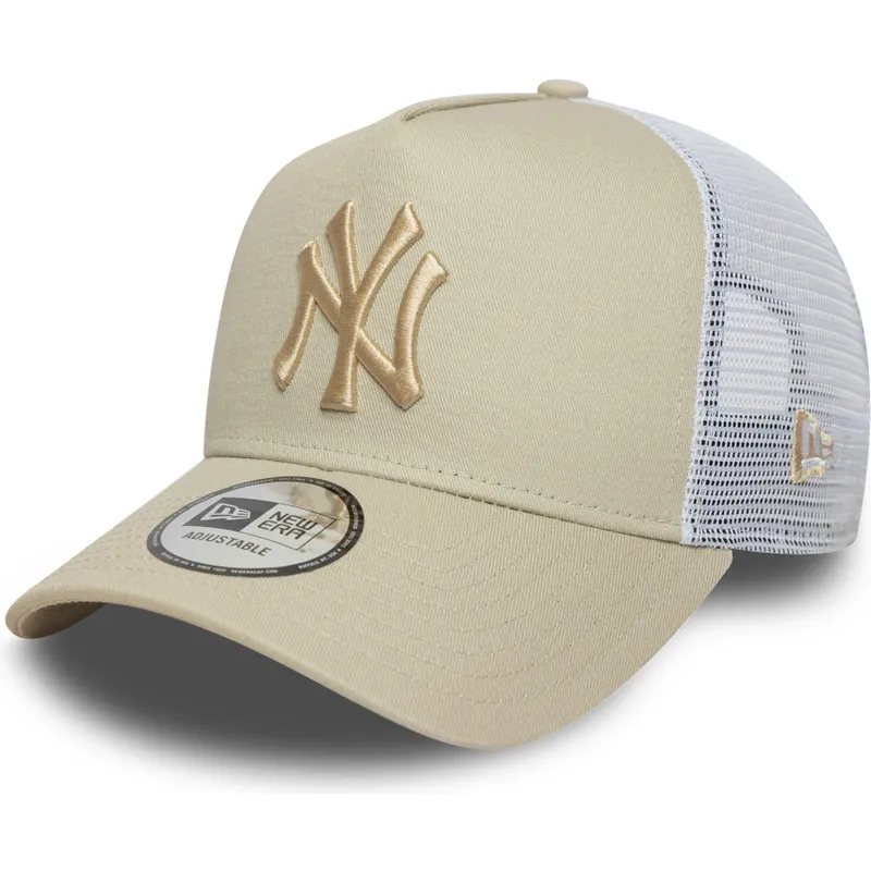 czapka-trucker-bezowa-i-biala-z-bezowym-logo-a-frame-league-essential-new-york-yankees-mlb-new-era