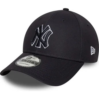 New Era Curved Brim Navy Blue Logo 9FORTY Outline New York Yankees MLB Navy Blue Adjustable Cap