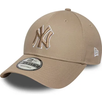 Justerbar ljusbrun böjd keps med brunt 9FORTY Outline-logo från New York Yankees MLB av New Era