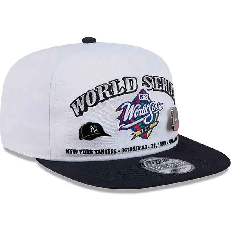 weisse-und-schwarze-flache-snapback-kappe-golfer-championship-pin-von-new-york-yankees-atlanta-braves-mlb-von-new-era