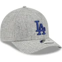 graue-gebogene-snapback-kappe-mit-blauem-logo-9forty-m-crown-a-frame-cotton-weave-der-los-angeles-dodgers-mlb-von-new-era