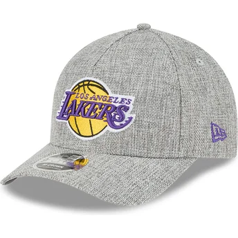 Cappellino curvo grigio snapback 9FORTY M-Crown A Frame Cotton Weave dei Los Angeles Lakers NBA di New Era